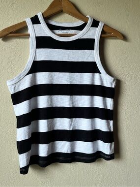 Marled Black & White Striped Tank Top